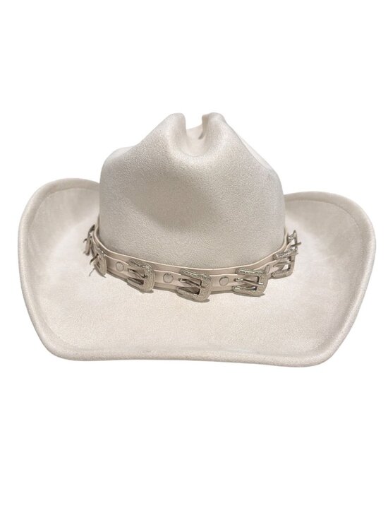 8 Other Reasons Revolve Buckle Faux Suede Ivory Cowboy Hat New main image 6